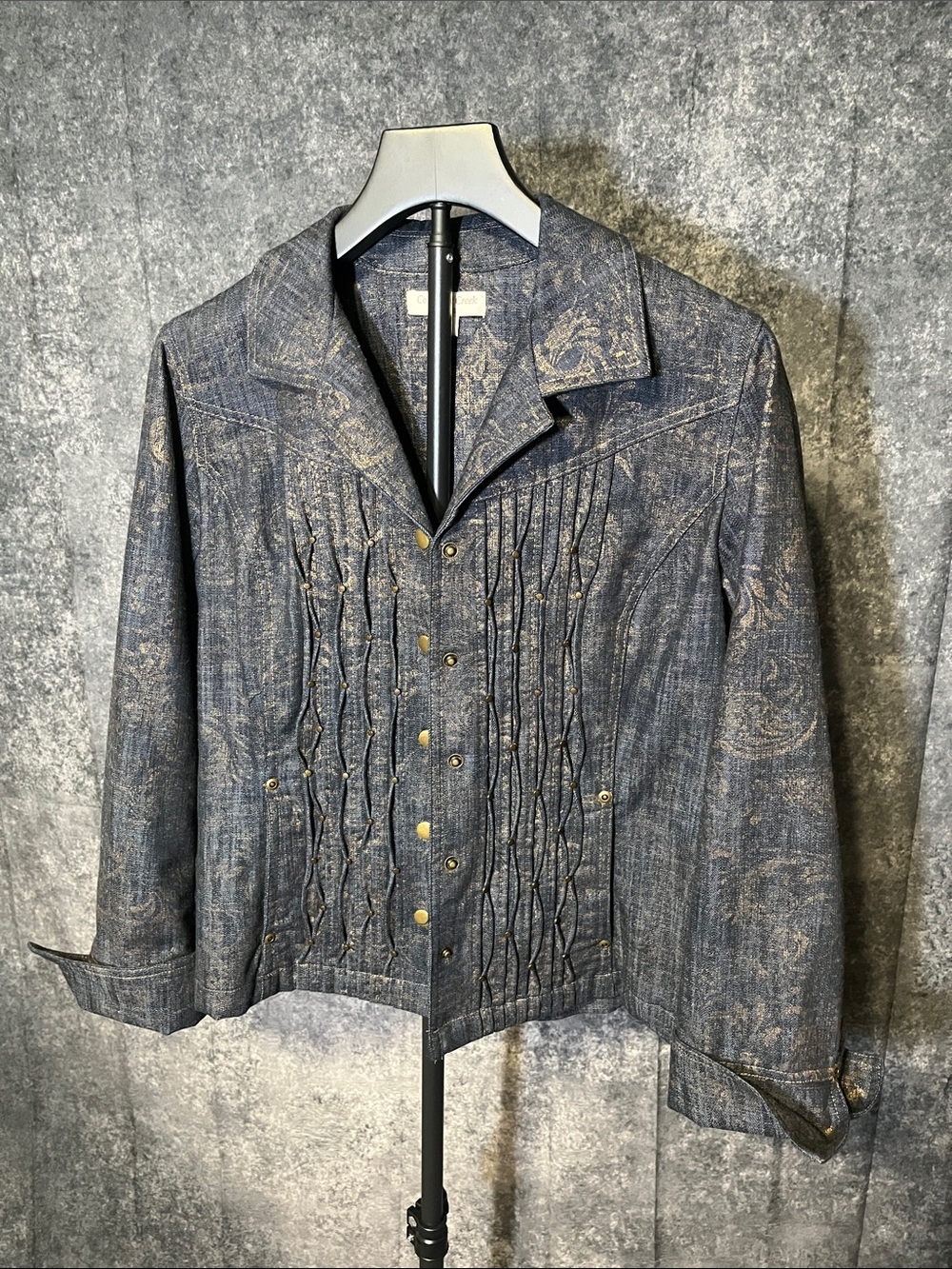 Coldwater Creek Blue Paisley-Print Bomber Jacket